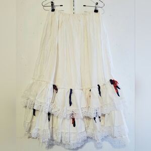 Handmade Women Spanish Latin Skirt Costume White Elastic Waist Accent Ribbons